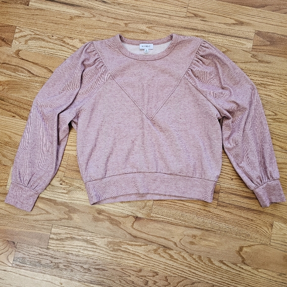Evereve Size M Kylar Pleated Sleeve Sweatshirt Longsleeve Top Pink Marl Color - Picture 2 of 10